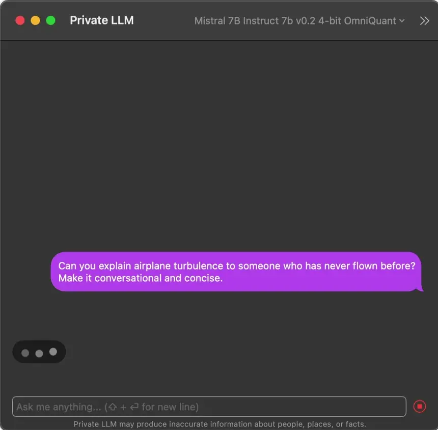 Screenshot of Mistral 7B Instruct Running on Mac